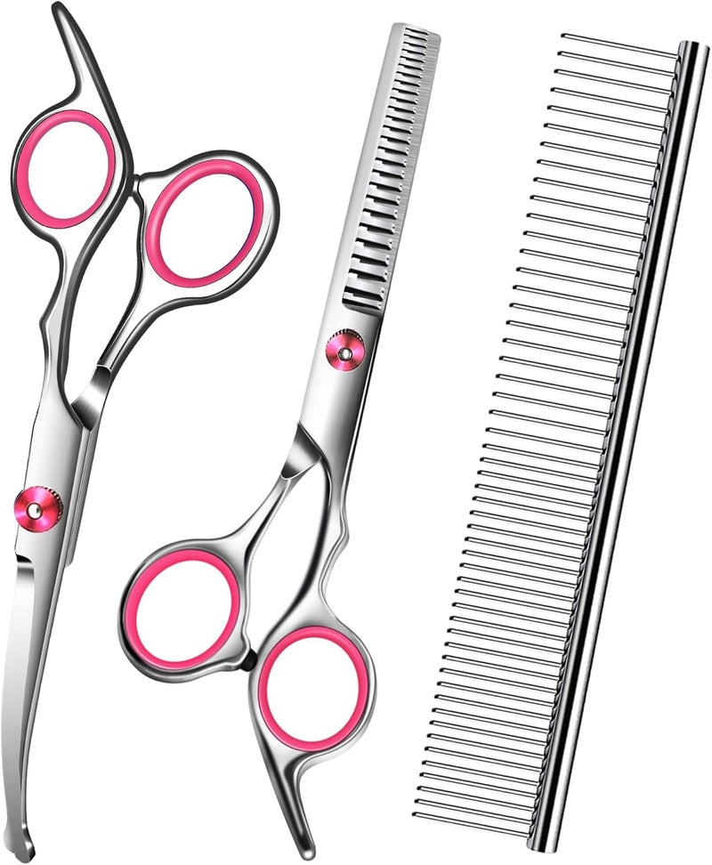 wikdey Dog Grooming Scissors with Safety Round Tip,Pet Grooming scissors Kit,Dog Shears for Grooming,Incude Thinning,Curved Grooming Scissors and Comb for dogs, cats.Suitable for The Right Hand - Image 1